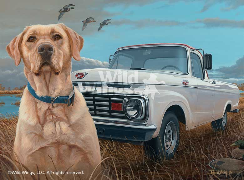 Larry Beckstein Open Edition Framed Print: "Old Reliable-Yellow Lab Art Print"