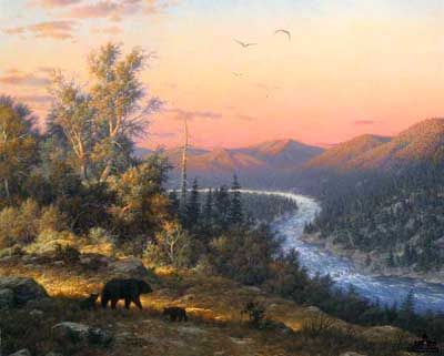 LARRY DYKE 16X20 Secondary Market Art: "WILDERNESS FAMILY"