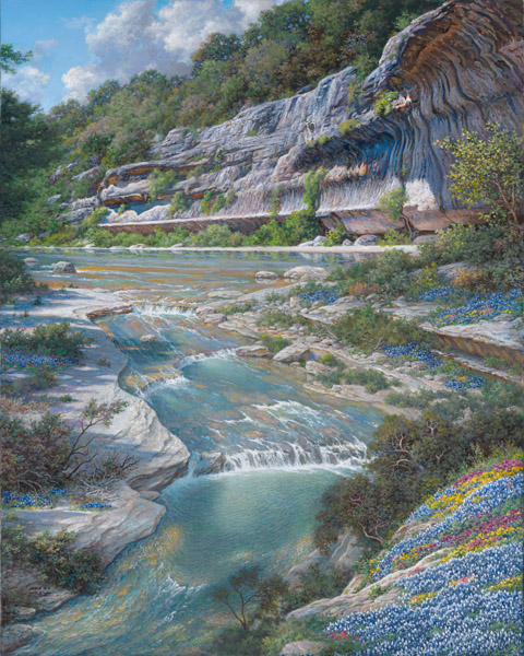 Larry Dyke Hand Signed and Numbered Limited Edition Giclee:"Bluebonnet Amphitheater"