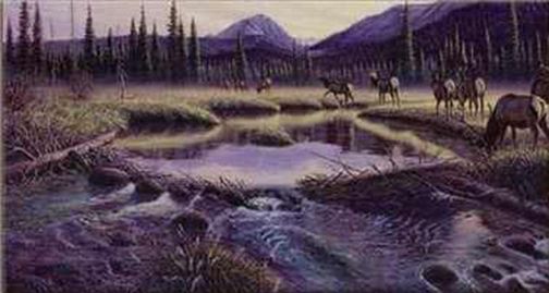 LARRY ZABEL 32X16 Secondary Market Art: "BEAVER MEADOW ELK"