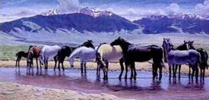 LARRY ZABEL 32X16 Secondary Market Art: "BROOD MARES VALLEY"