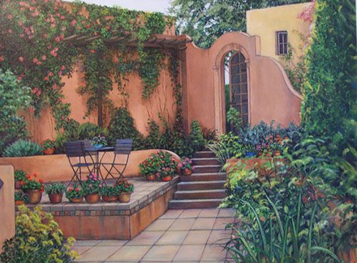 Laurie Brussel Limited Edition Gicle´e on Canvas Hand Embellished by the Artis: "Adobe Patio Small on Canvas"