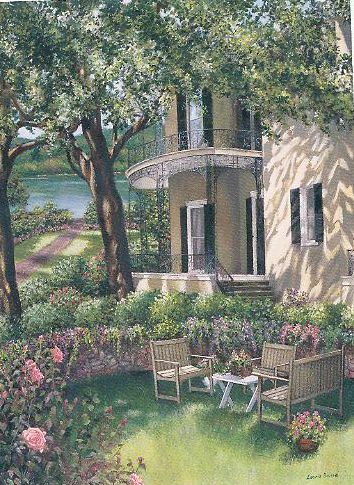 Laurie Brussel Limited Edition Giclee on Canvas Hand Embellished by the Artist: "Down By The River on Canvas"