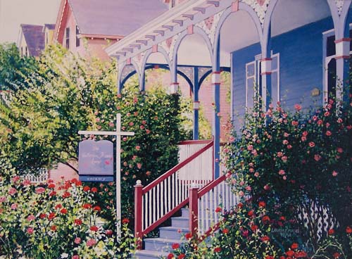 Laurie Brussel Limited Edition Giclee on Canvas Hand Embellished by the Artist: "Victorian Rose Inn on Canvas"