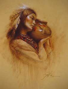Lee Bogle Handsigned and Numbered Limited Edition Canvas Giclee: "Maiden with Pot"
