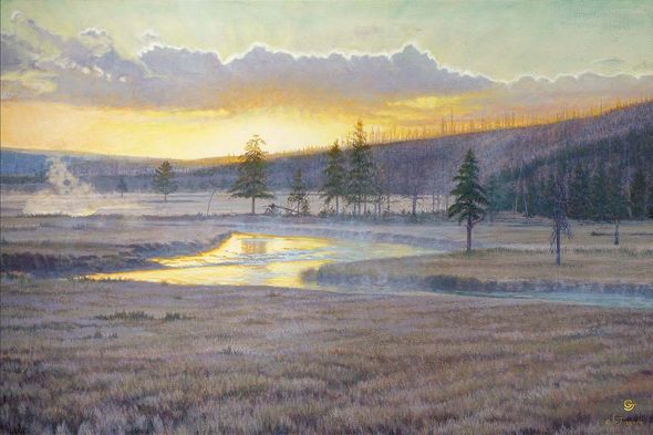 Gary Johnson Master Artisan Hand Embellished Canvas Giclee:"The Silence of Dawn"