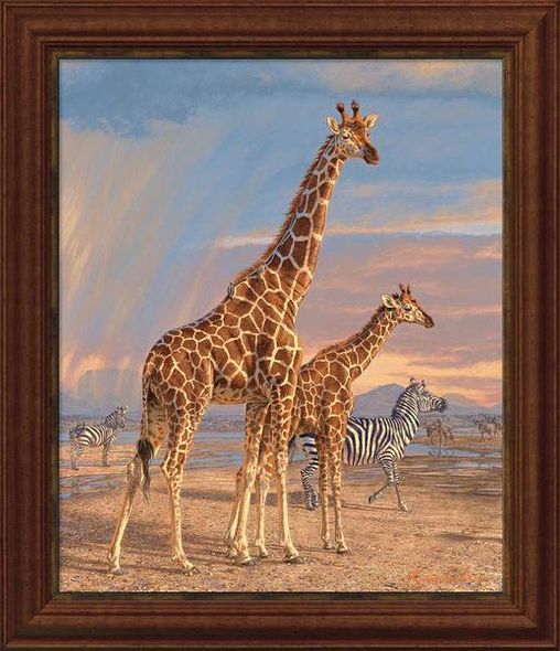 Lee Kromschroeder Framed Canvas: "Mother's Vigilance-Giraffe"
