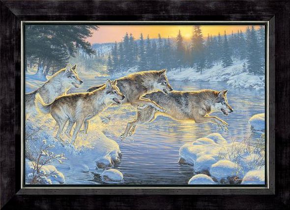 Lee Kromschroeder Framed Limited Edition Canvas: "Through the Woods-Wolves"
