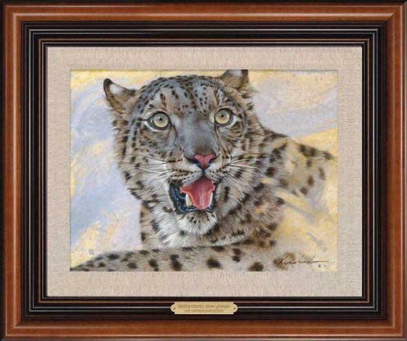 Lee Kromschroeder Framed Premier Giclee Canvas:"Spots and Stripes - Snow Leopard"