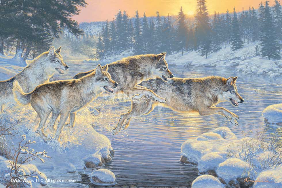 Lee Kromschroeder Limited Edition Premiere Canvas Giclee:"Through the Woods - Wolves"
