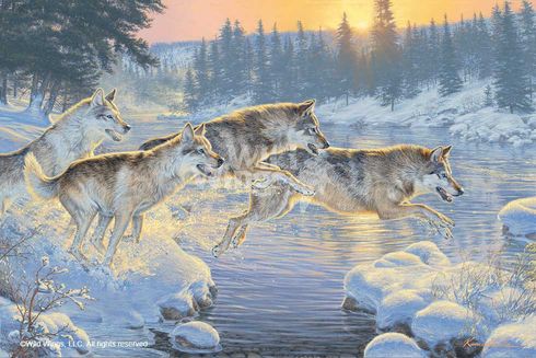 Lee Kromschroeder Limited Edition Premiere Canvas Giclee:"Through the Woods - Wolves"