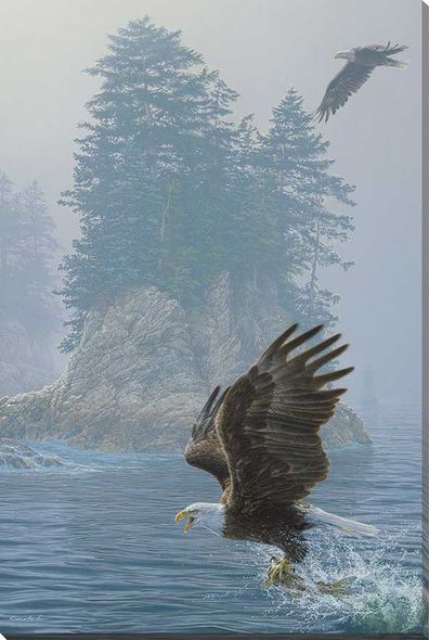 Lee Kromschroeder Open Edition Canvas Gallery Wrap:"Fly Fishing - Bald Eagle"