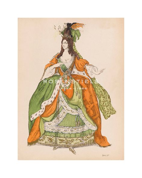 Leon Bakst Hand Numbered Limited Edition Print on Paper :"Medieval Dame de la Coeur"