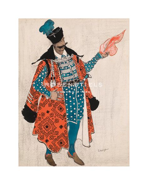 Leon Bakst Hand Numbered Limited Edition Print on Paper :"Polish Gentleman in 'Boris Godunov'"