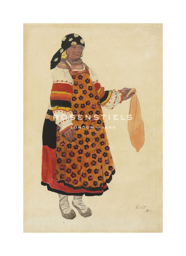 Leon Bakst Hand Numbered Limited Edition Print on Paper :"Russian Fair - Peasant Woman, 1922"