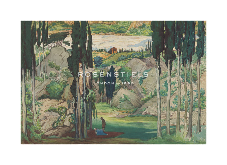 Leon Bakst Hand Numbered Limited Edition Print on Paper :"Set design for Act I from Daphnis and Chloe, 1912"