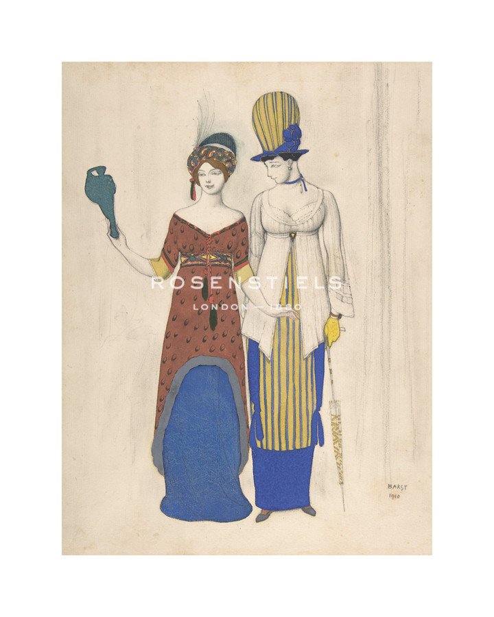 Leon Bakst Hand Numbered Limited Edition Print on Paper :"Two Female Haute Couture Figures"