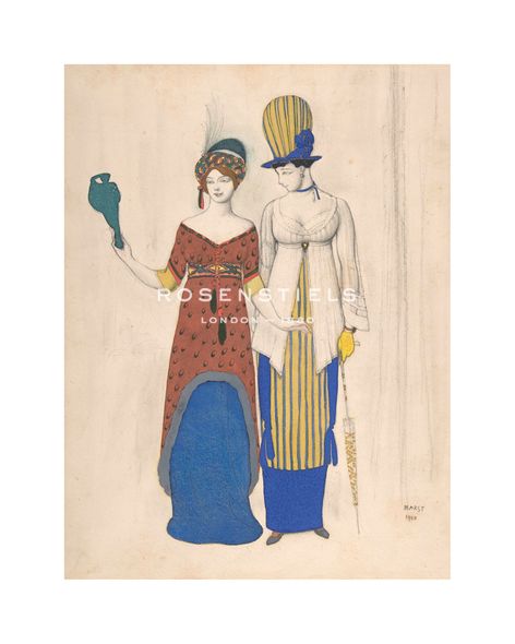 Leon Bakst Hand Numbered Limited Edition Print on Paper :"Two Female Haute Couture Figures"