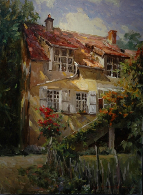 Leonard Wren Handsigned and Numbered Limited Edition Giclee on Canvas:"Cottage in Jully"