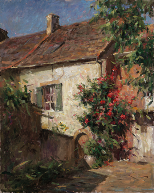 Leonard Wren Handsigned and Numbered Limited Edition Giclee on Canvas:"Cottage Of Roses"