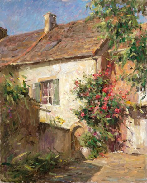 Leonard Wren Handsigned and Numbered Limited Edition Giclee on Canvas:"Cottage Of Roses"