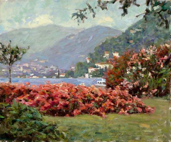 Leonard Wren Handsigned and Numbered Limited Edition Giclee on Canvas:"Lake Como"