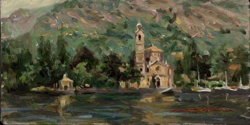 Leonard Wren Handsigned and Numbered Limited Edition Giclee on Canvas:"Lake Como Coastline"