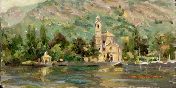 Leonard Wren Handsigned and Numbered Limited Edition Giclee on Canvas:"Lake Como Coastline"