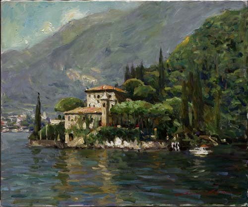 Leonard Wren Handsigned and Numbered Limited Edition Giclee on Canvas:"Lake Como Villa"