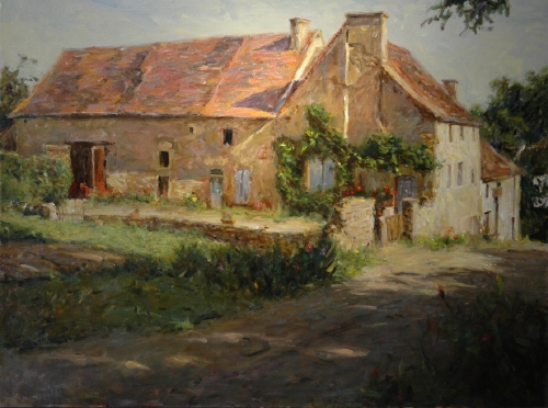 Leonard Wren Handsigned and Numbered Limited Edition Giclee on Canvas:"Maison du Burgandy"