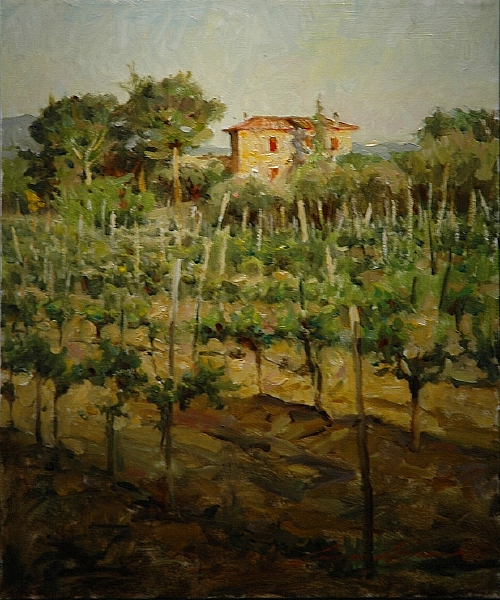 Leonard Wren Handsigned and Numbered Limited Edition Giclee on Canvas:"Tuscan Vineyard"