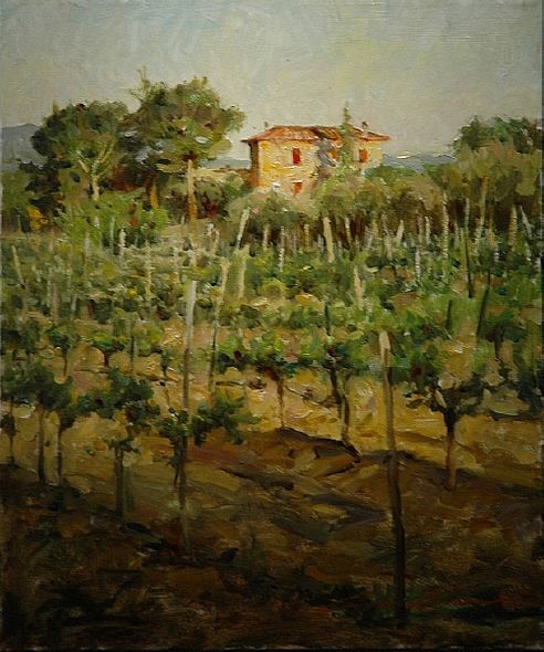Leonard Wren Handsigned and Numbered Limited Edition Giclee on Canvas:"Tuscan Vineyard"