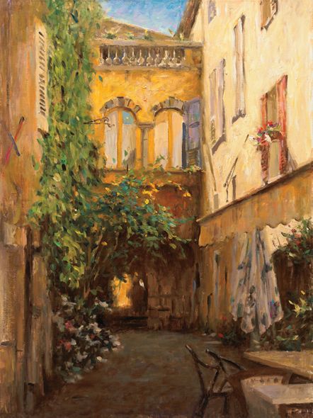 Leonard Wren Handsigned and Numbered Limited Edition Giclee on Canvas:"VALBONNE HOTEL"