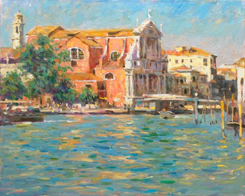 Leonard Wren Handsigned and Numbered Limited Edition Giclee on Canvas:"VENICE REFLECTIONS"