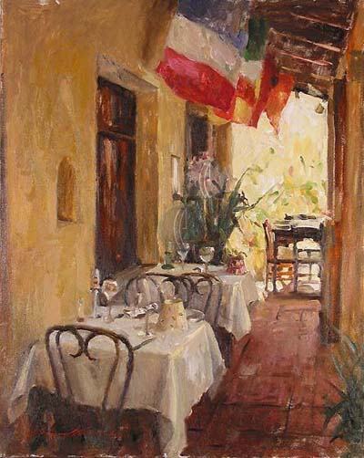 Leonard Wren Limited Edition Embellished Giclee on Paper :"Les Joiles Tables"