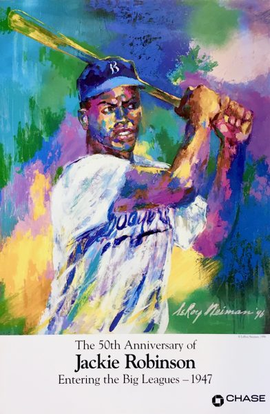 Leroy Neiman Hand Pulled Serigraph on Paper: "Jackie Robinson (50th Anniversary), 1996"