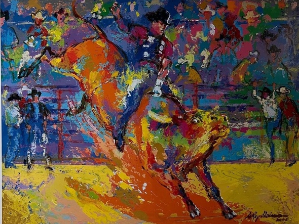 LeRoy Neiman Plate Signed Limited Edition Serigraph: "Adriano, World Champion Bull Rider on Yellow Jacket"