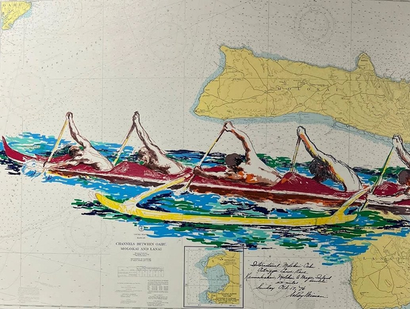 LeRoy Neiman Serigraph Print on Paper: "Hawaiian Rowers "