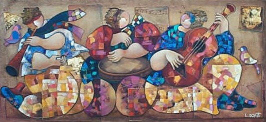 Levi Dorit Hand Signed and Numbered Limited Edition Serigraph on Paper: " Ethnic Music Players "