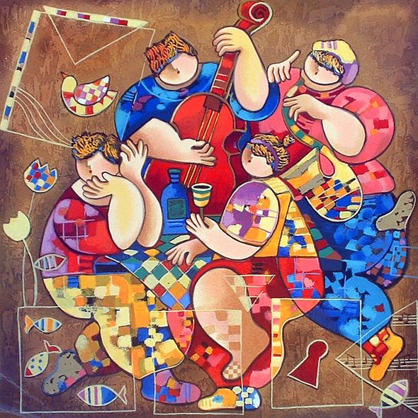 Levi Dorit Hand Signed and Numbered Limited Edition Serigraph on Paper: " Festive Feast "