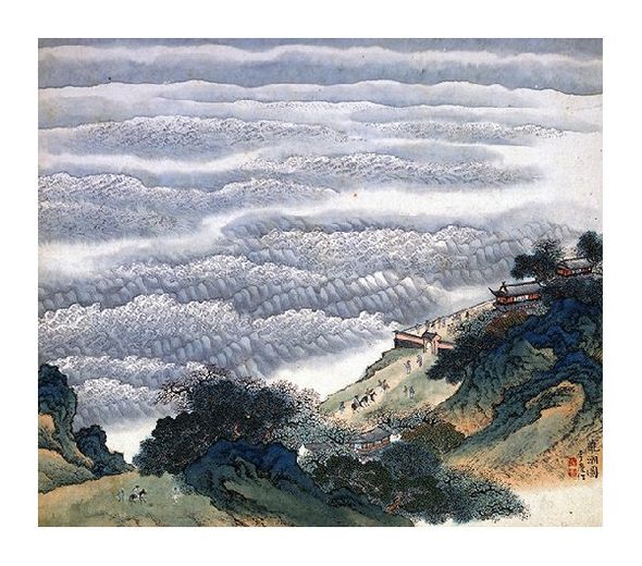 Li Qing Fine Art Open Edition Gicl&eacute;e:" Blue and Green Landscapes (Clouds)"