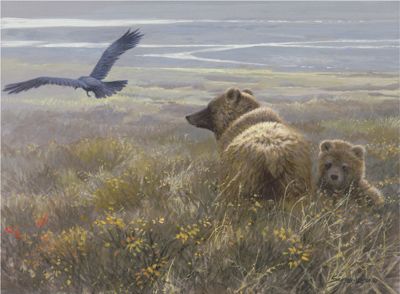 Limited Edition Print:"Denali Encounter - Grizzly, Cub and Raven "