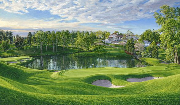 Linda Hartough Hand Signed and Numbered: "Artist Proof - 10th Hole, Blue Course, Congressional Country Club - Canvas Gicl&eacute;e"
