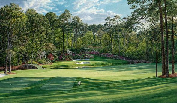 Linda Hartough Hand Signed and Numbered: "Limited Edition - 12th Hole, 2002 'Golden Bell', Augusta - Canvas Gicl&eacute;e"
