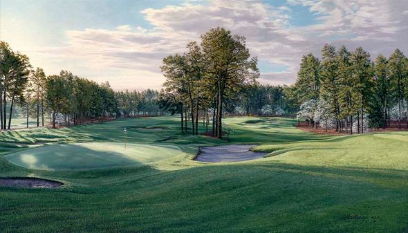 Linda Hartough Hand Signed and Numbered: "Limited Edition - 16th and 17 Hole No 2, Pinehurst - Canvas Gicl&eacute;e"