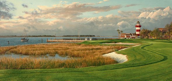 Linda Hartough Hand Signed and Numbered: "Limited Edition - 18th Hole, Harbour Town Golf Links - Canvas Gicl&eacute;e"