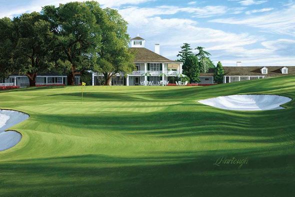 Linda Hartough Hand Signed and Numbered: "Limited Edition - 18th Hole, 'Holly', Augusta - Canvas Gicl&eacute;e"