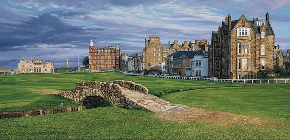 Linda Hartough Hand Signed and Numbered: "Limited Edition - 18th Hole, Swilcan Bridge - Canvas Gicl&eacute;e"