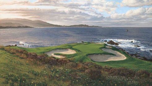 Linda Hartough Hand Signed and Numbered: "Limited Edition - 7th Hole, Pebble Beach - Textured Canvas"