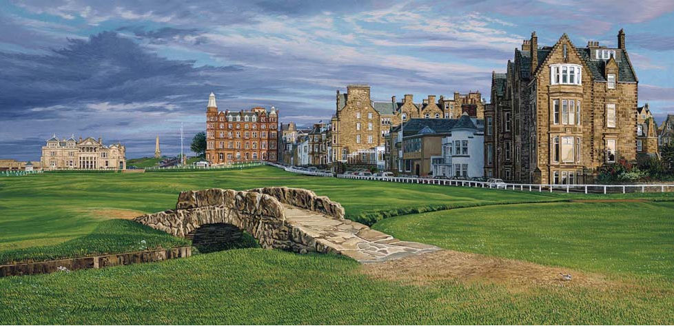 Linda Hartough Hand Signed and Numbered Limited Edition Canvas Giclee "18th Hole, Swilcan Bridge"